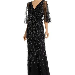 Adrianna Papell Flutter Sleeve V Neck Sequin Dress Black